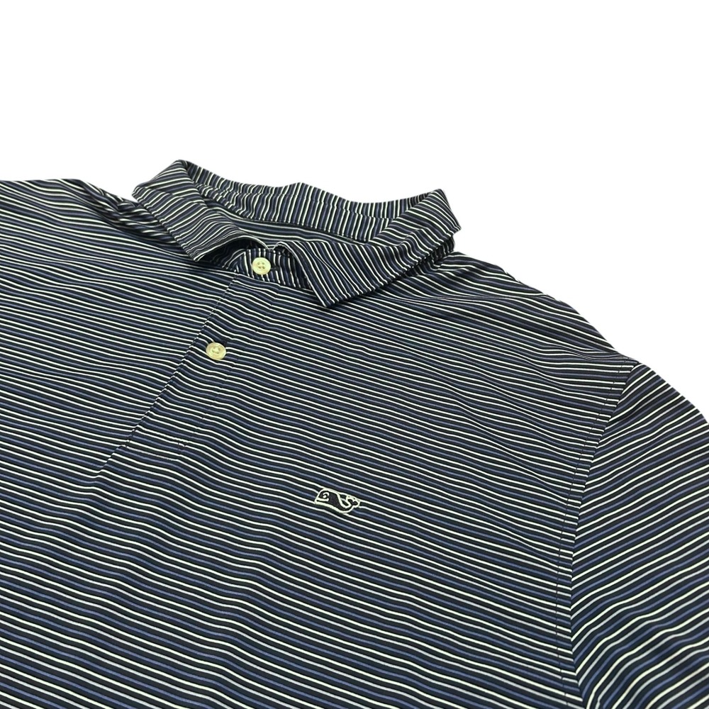 Vineyard Vines Performance GolPolo Shirt Navy Blue‎ White Stripe Mens XL Preppy